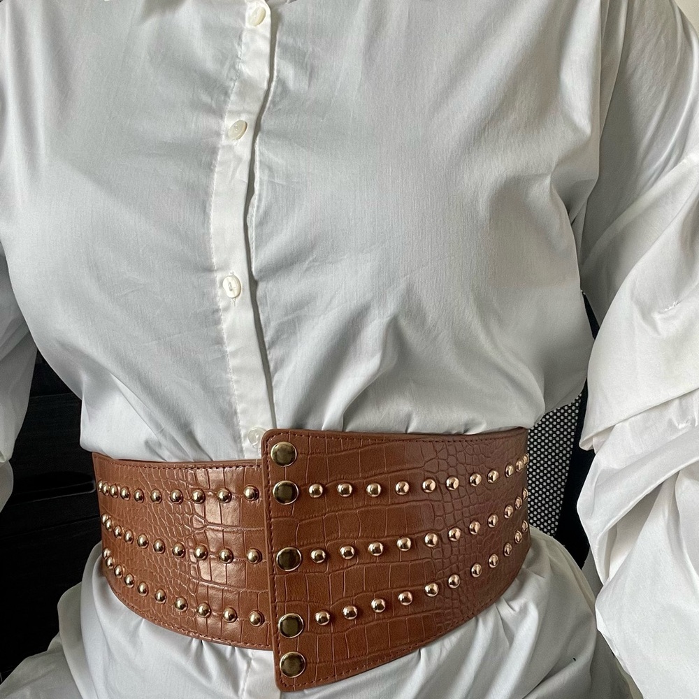 Brown Studded Waist Belt